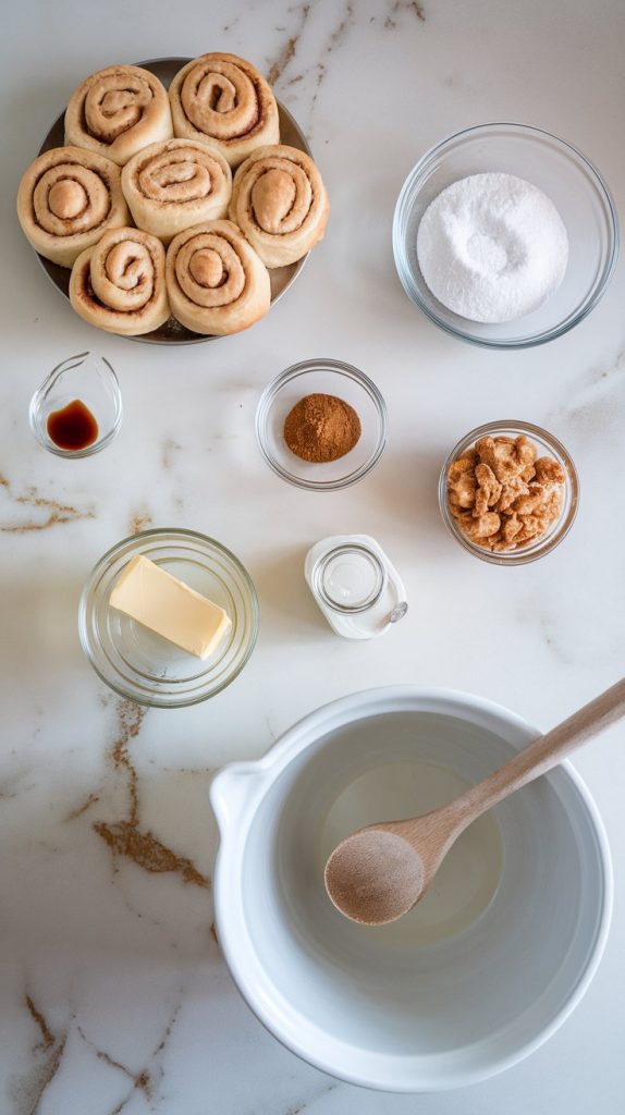 all the ingredients for crockpot cinnamon roll monkey bread