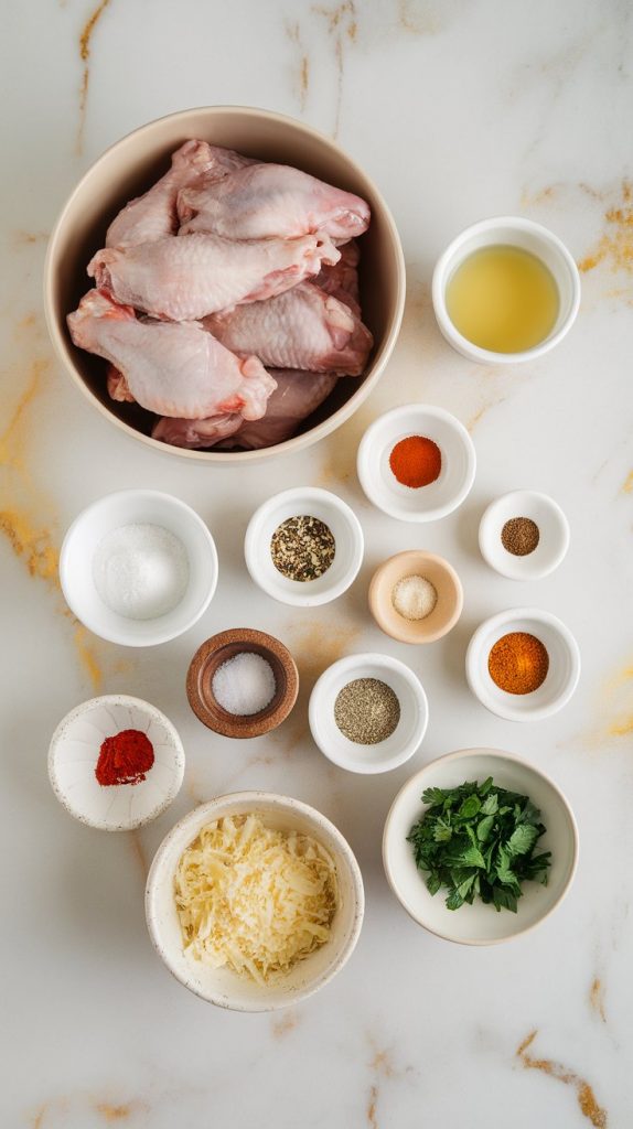 All ingredients for slow cooker garlic Parmesan chicken wings