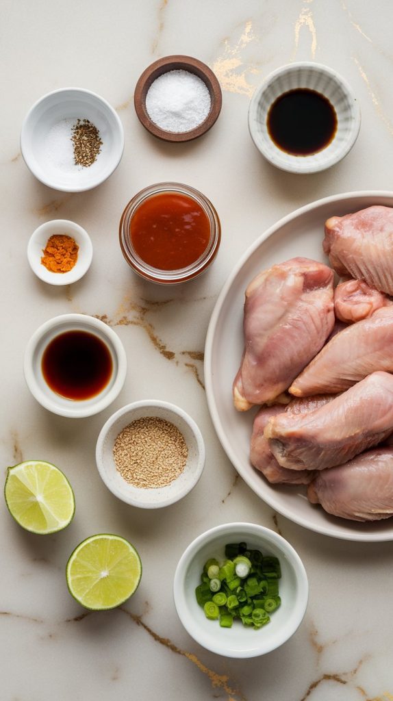 all ingredients for sweet chili chicken wings