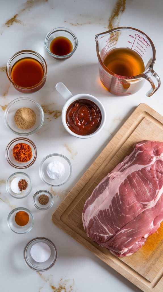 All ingredients for crockpot BBQ pulled pork