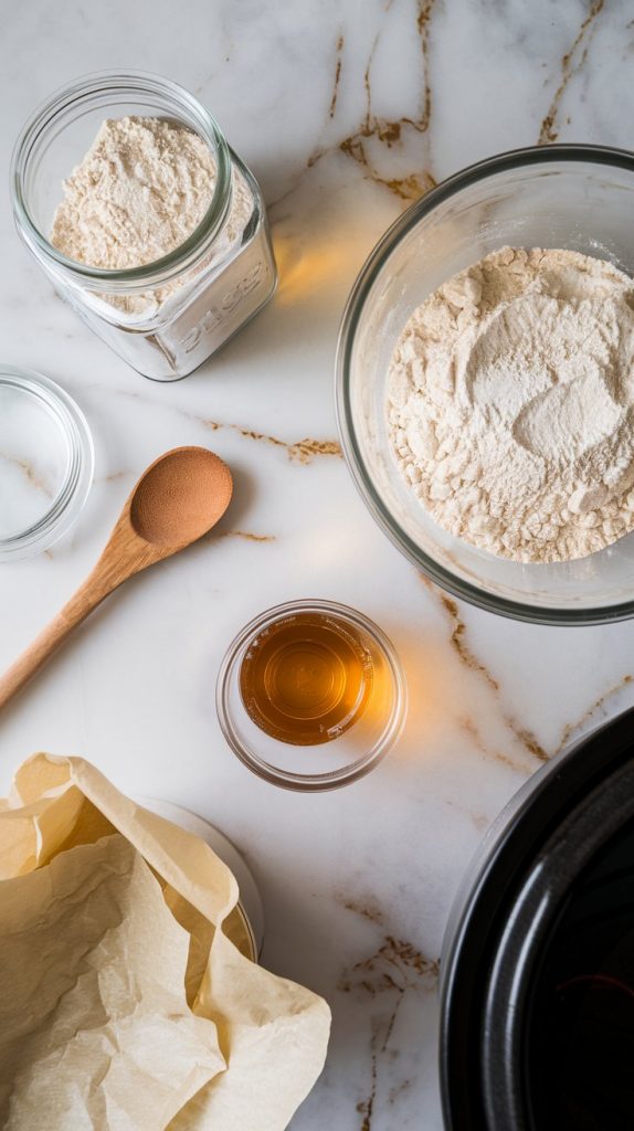 a white marble counter with hints of gold, displaying a bag of self-rising flour