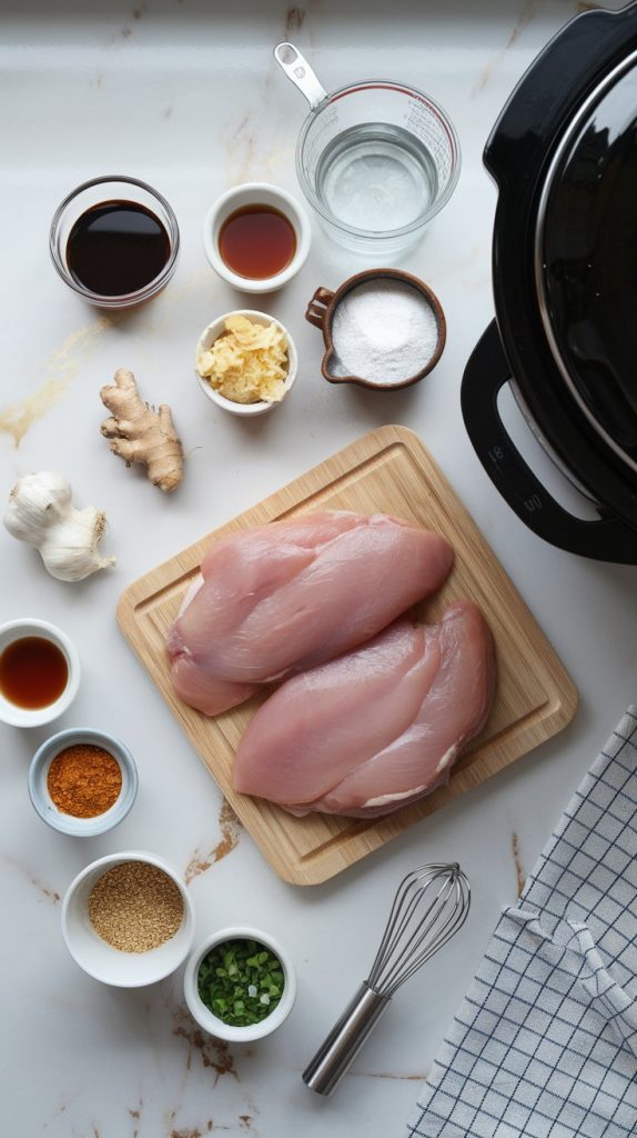 All ingredients for slow cooker teriyaki chicken