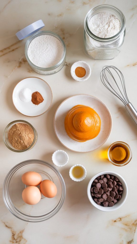 all the ingredients for Slow Cooker Pumpkin Chocolate Chip Bread