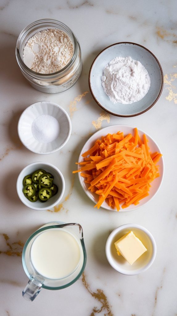 all ingredients for Slow Cooker Cheddar Jalapeño Bread