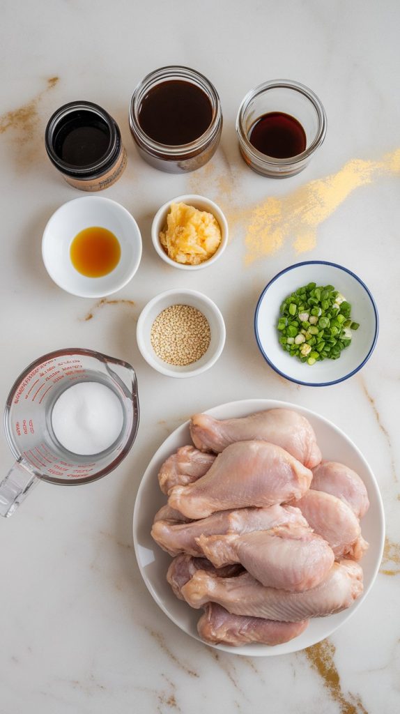 all the ingredients for slow cooker teriyaki chicken wings