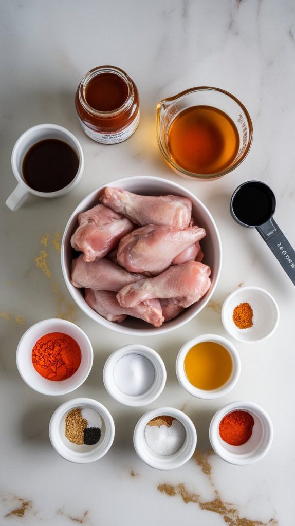 all the ingredients for slow cooker honey BBQ chicken wings