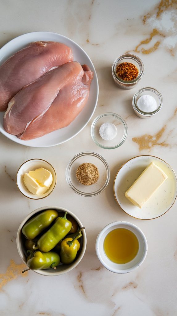 all the ingredients for Crockpot Mississippi Chicken