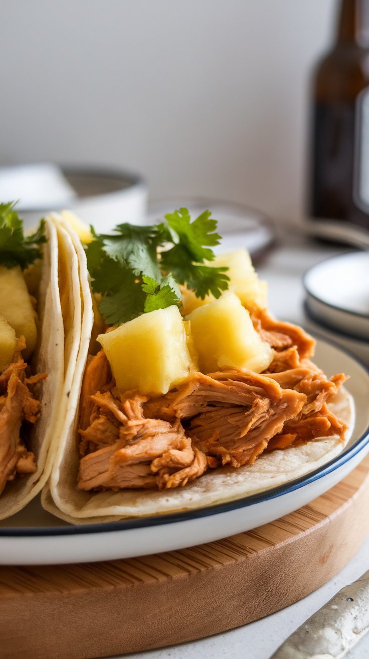 Delicious crockpot chicken tacos with pineapple