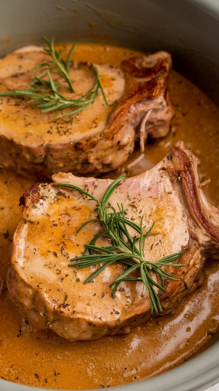 Crockpot creamy pork chops with herbs