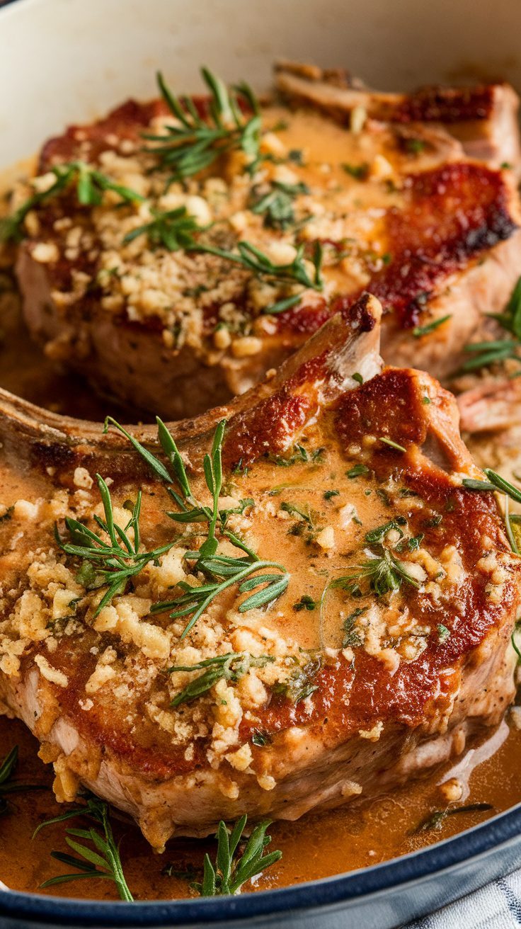 Garlic Parmesan Crockpot Pork Chops in a slow cooker