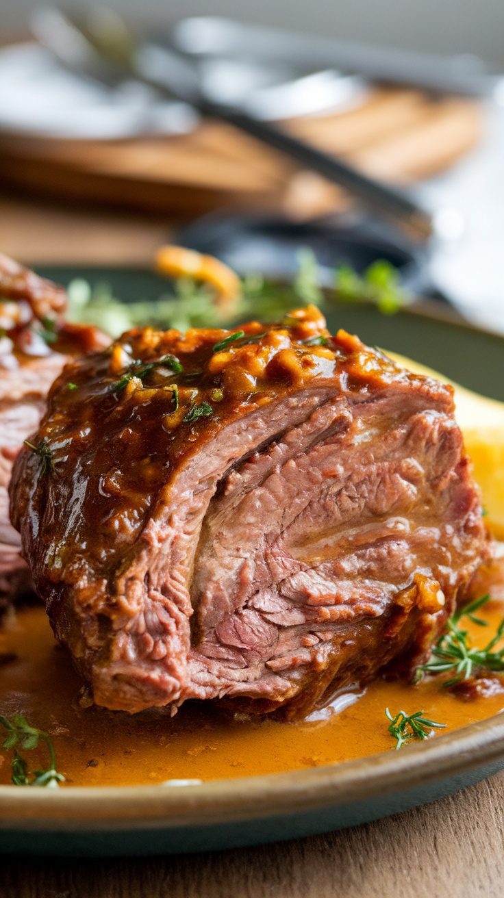 Delicious slow cooker beer braised short ribs served on a plate.