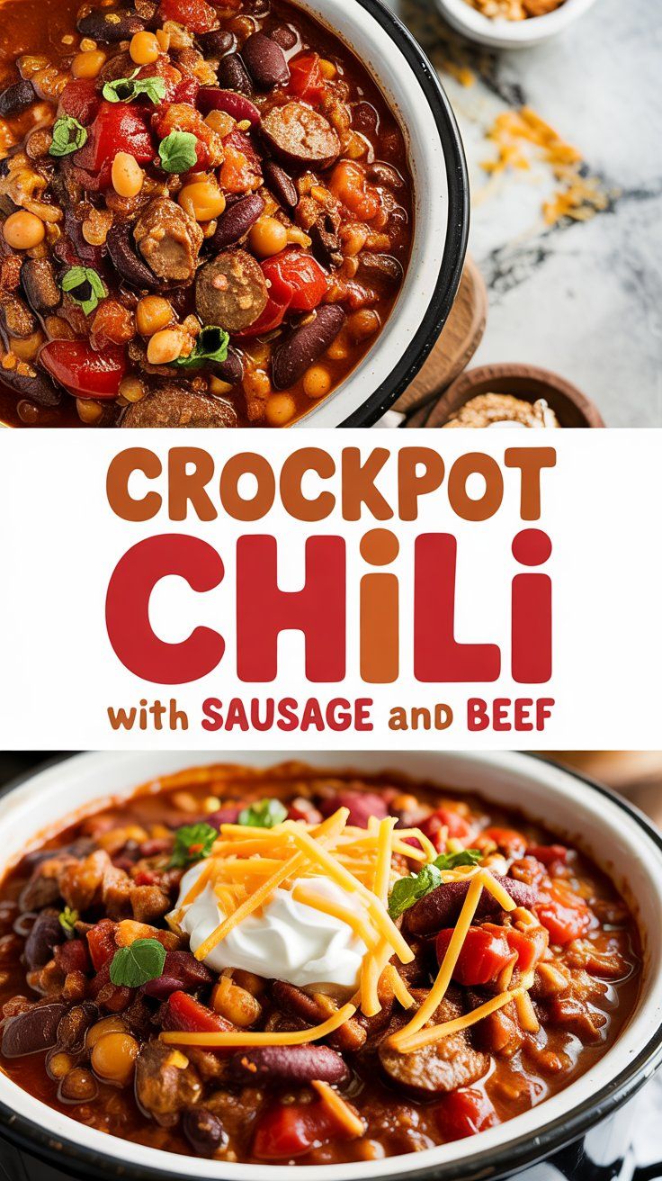 Crockpot Chili with Sausage and Beef