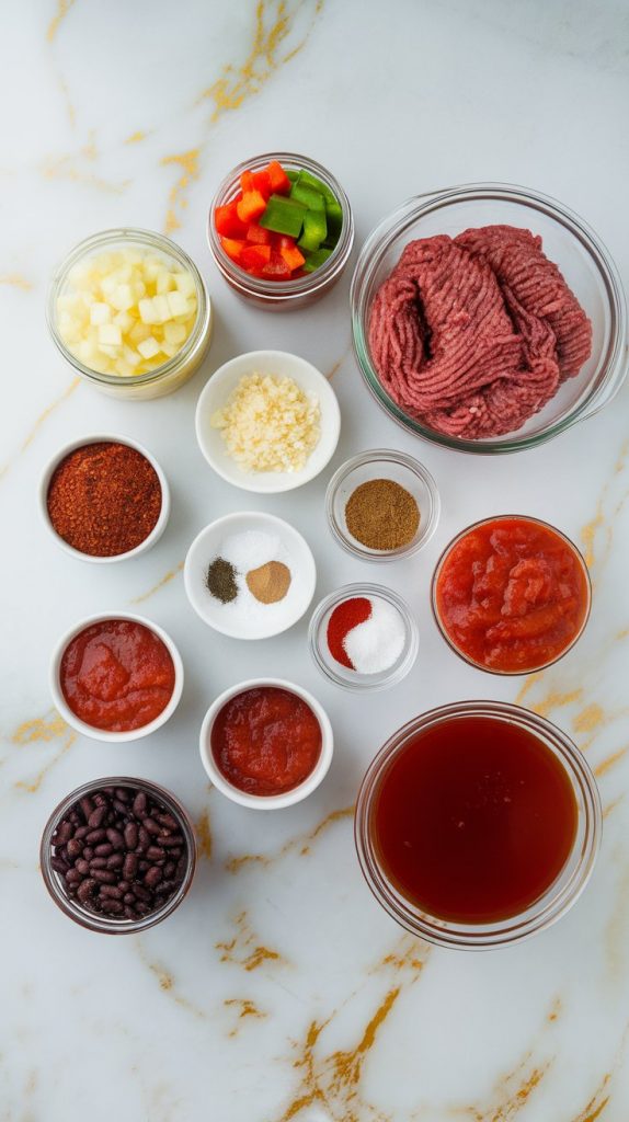 all the ingredients for crockpot chili con carne