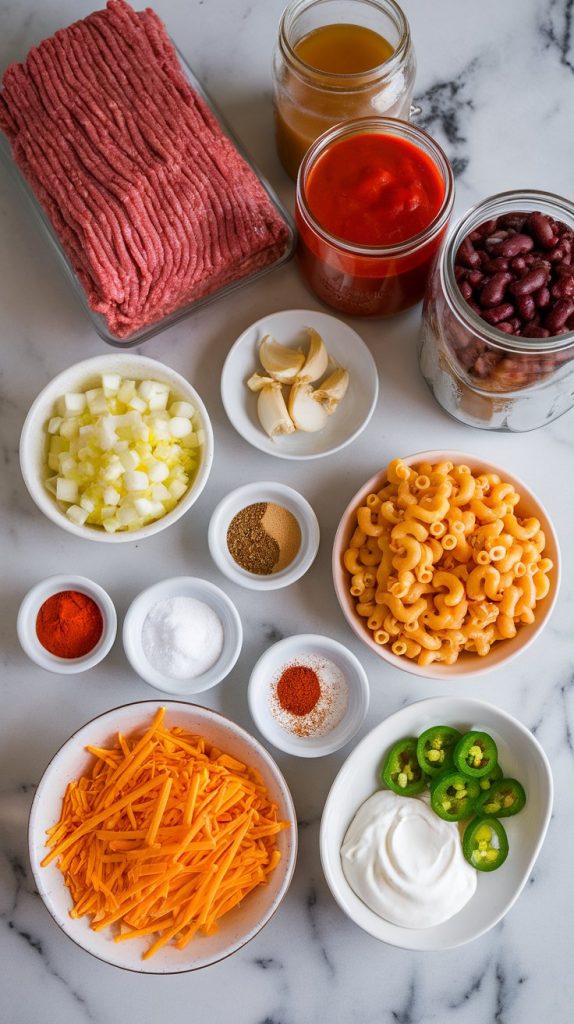 all ingredients laid out on a white marble countertop with hints of gold