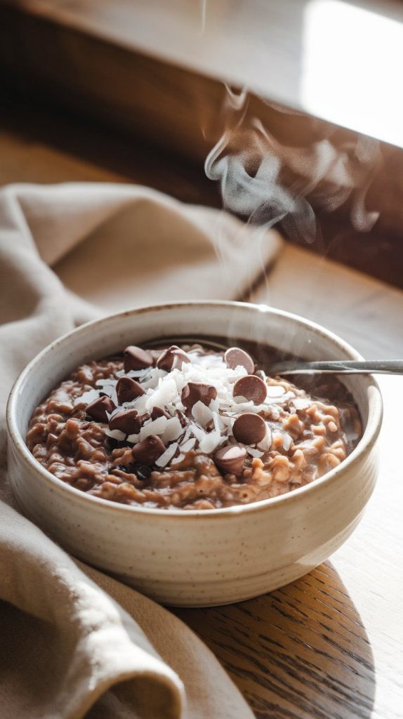 Chocolate Coconut Crockpot Oatmeal
