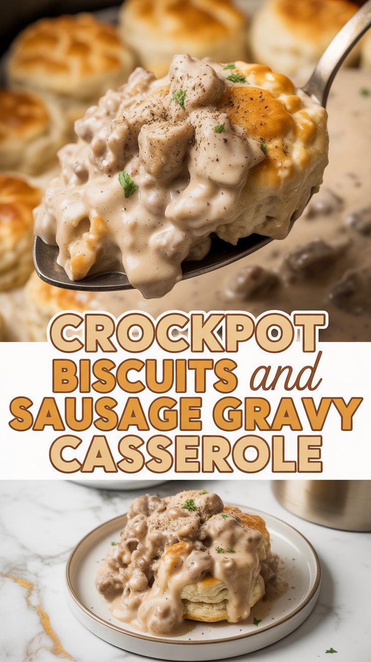 Crockpot Biscuits and Sausage Gravy Casserole