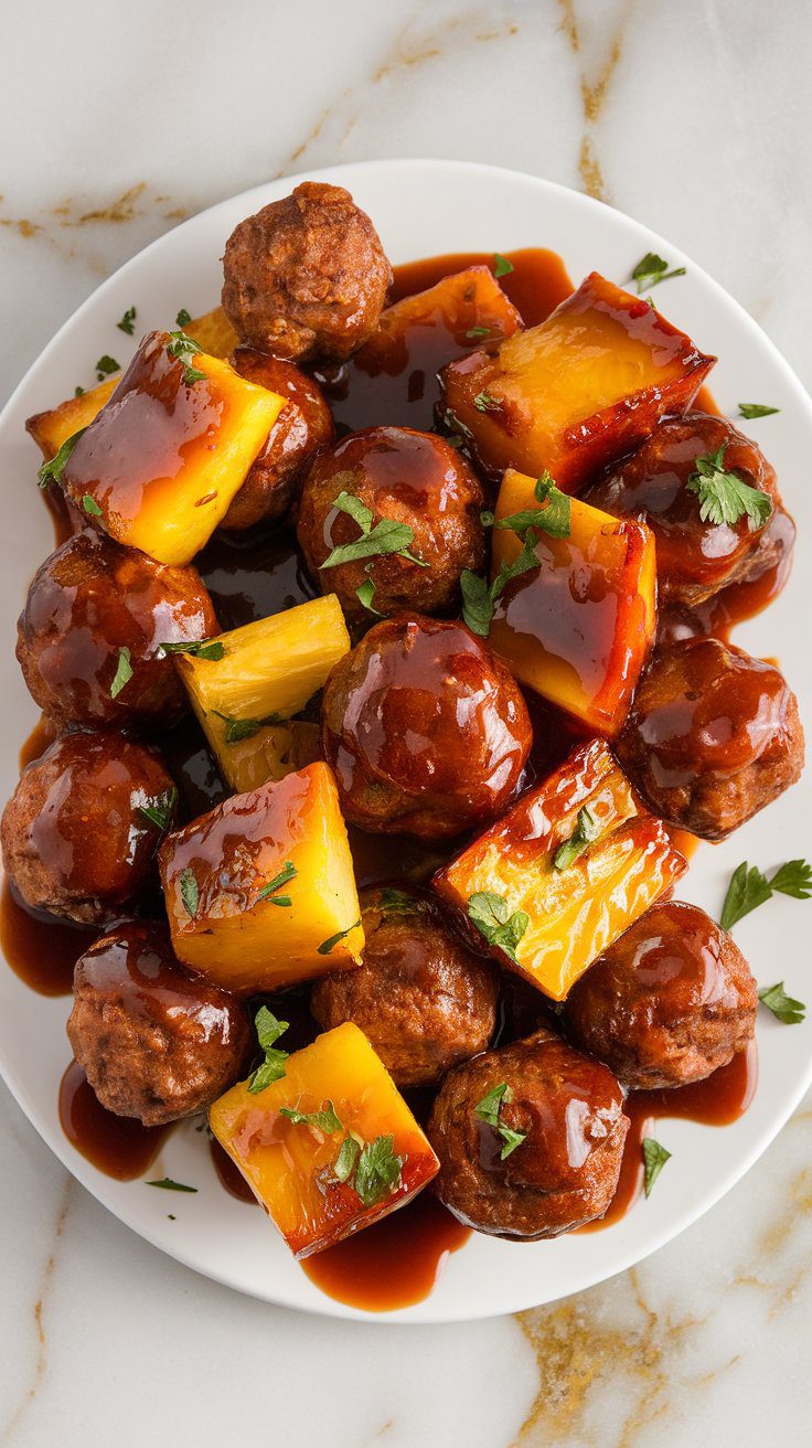 Slow Cooker Pineapple BBQ Meatballs