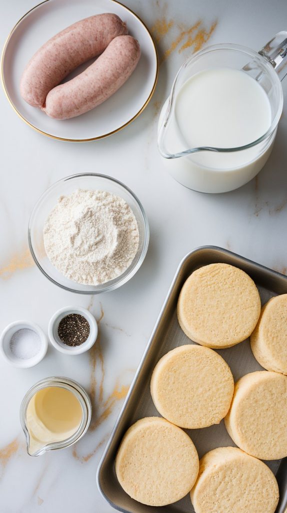 ingredients for crockpot biscuits and sausage gravy casserole