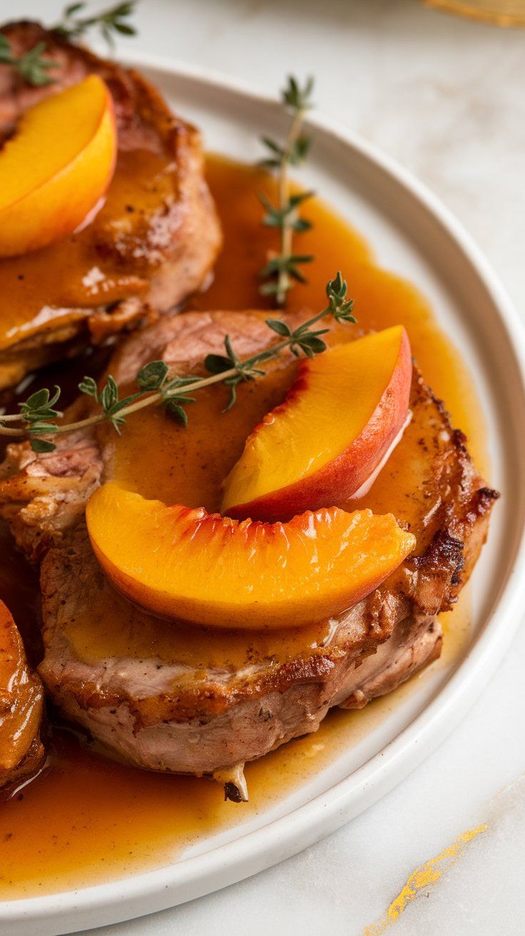 Crockpot Peach Glazed Pork Chops