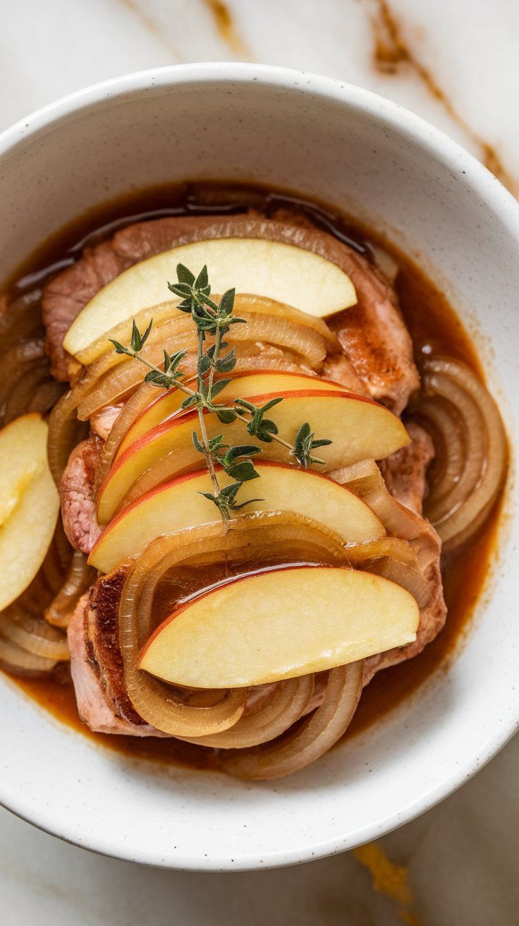 Crockpot Pork Chops with Apples and Onions
