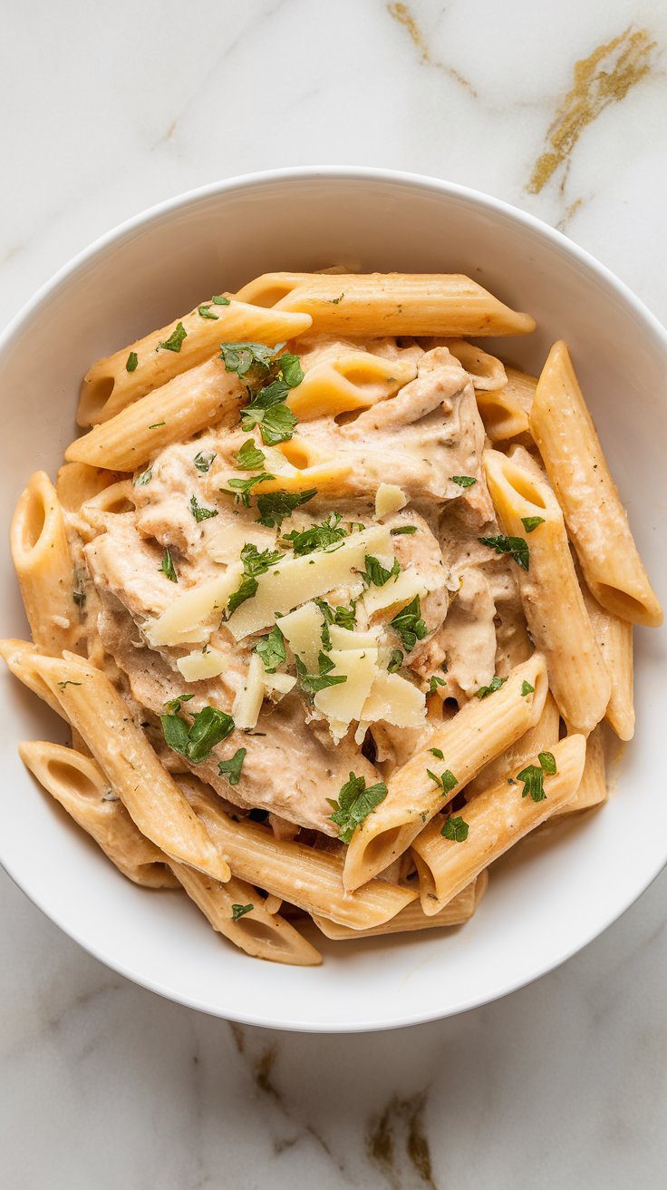 Crockpot Garlic Parmesan Chicken Pasta