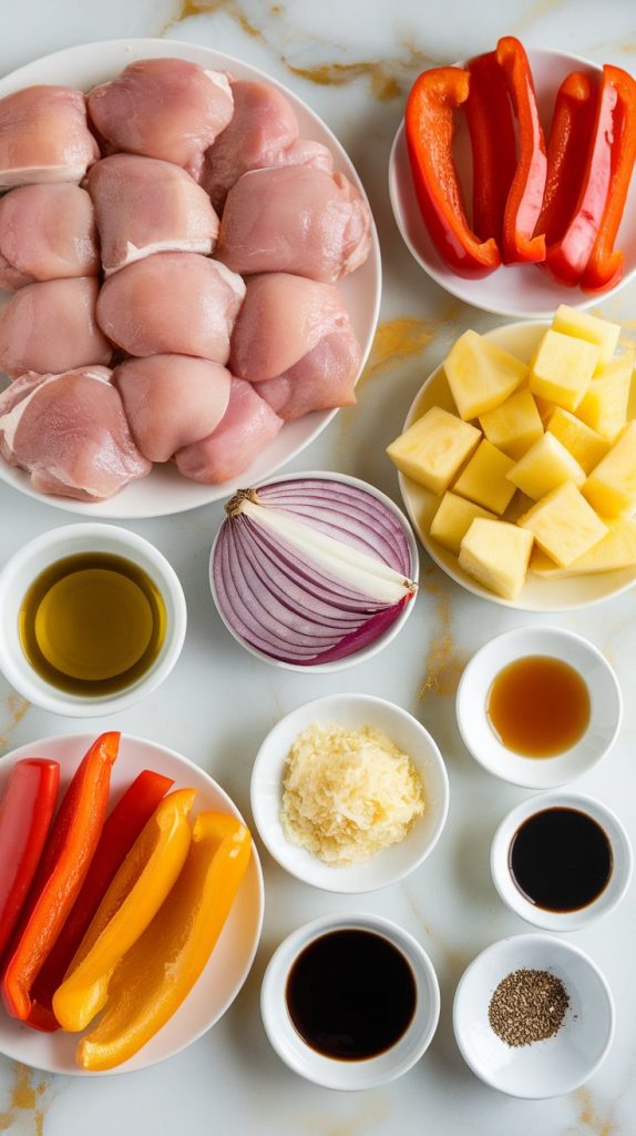 all ingredients for Hawaiian Sheet Pan Chicken Dinner