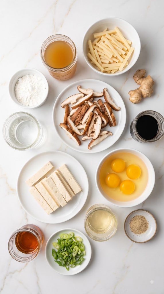 Ingredients for Chinese Hot and Sour Soup with Tofu