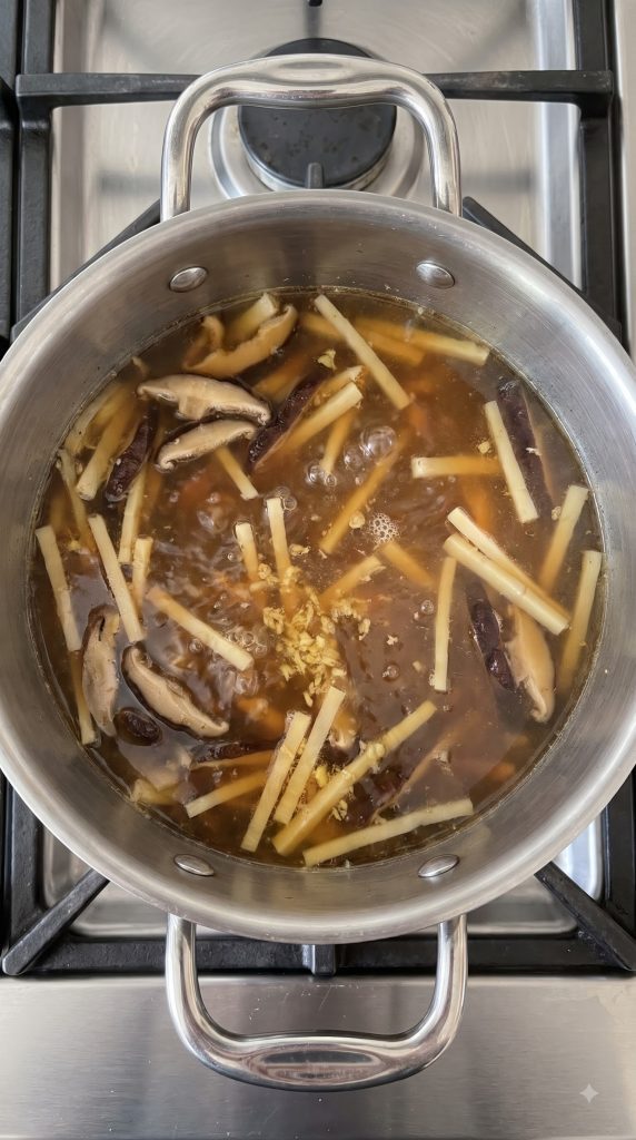 Step 1: Simmer the Broth and Vegetables