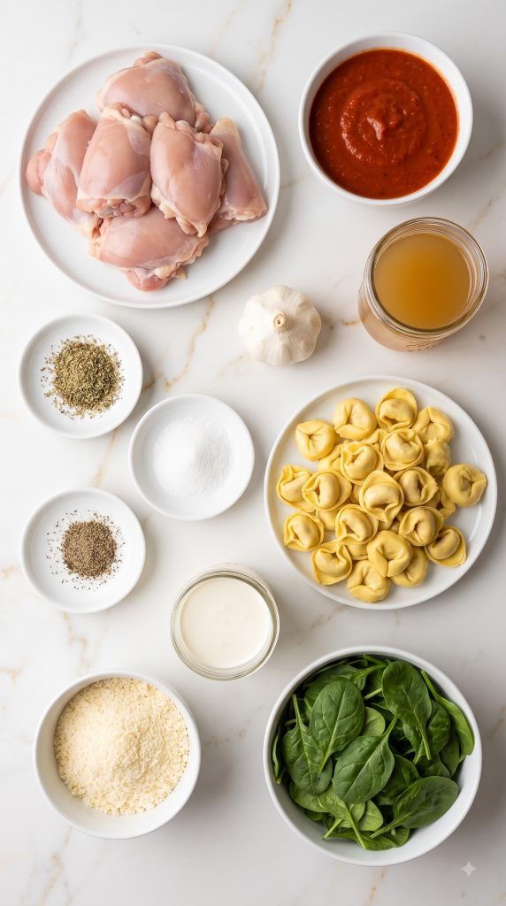 Ingredients for Crockpot Chicken Tortellini