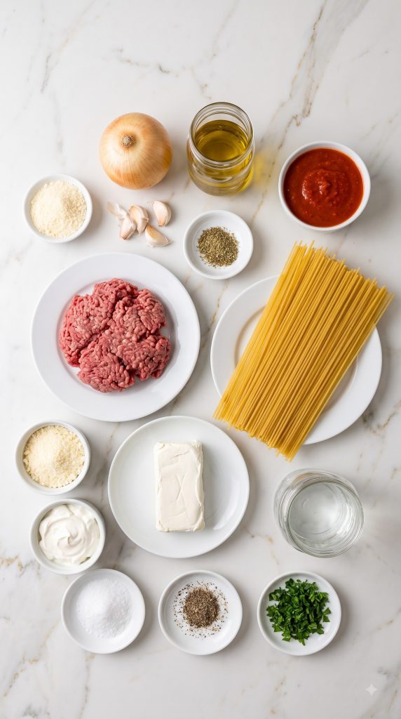 Ingredients for Crockpot Million Dollar Spaghetti