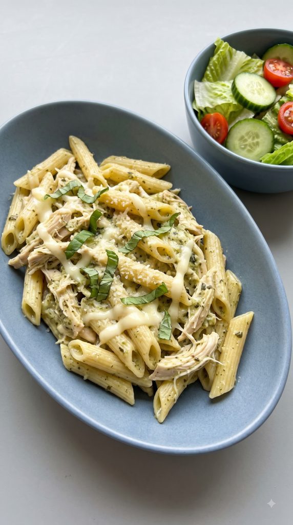 Why this Slow Cooker Pesto Mozzarella Chicken Pasta works
