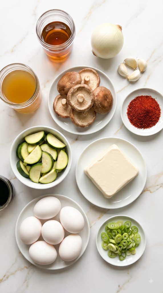 Ingredients for Sundubu Jjigae (Korean Tofu Soup)