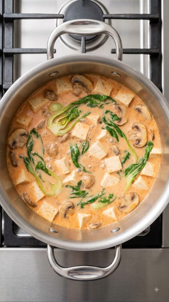 Step 4: Simmer the Tofu and Greens