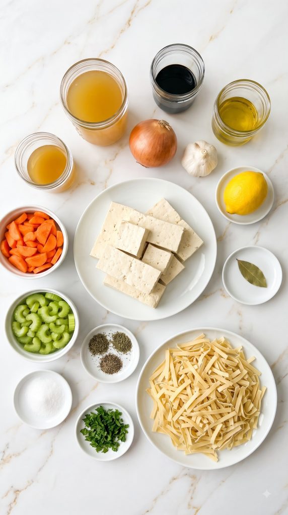 Ingredients for Tofu &ldquo;Chicken&rdquo; Noodle Soup