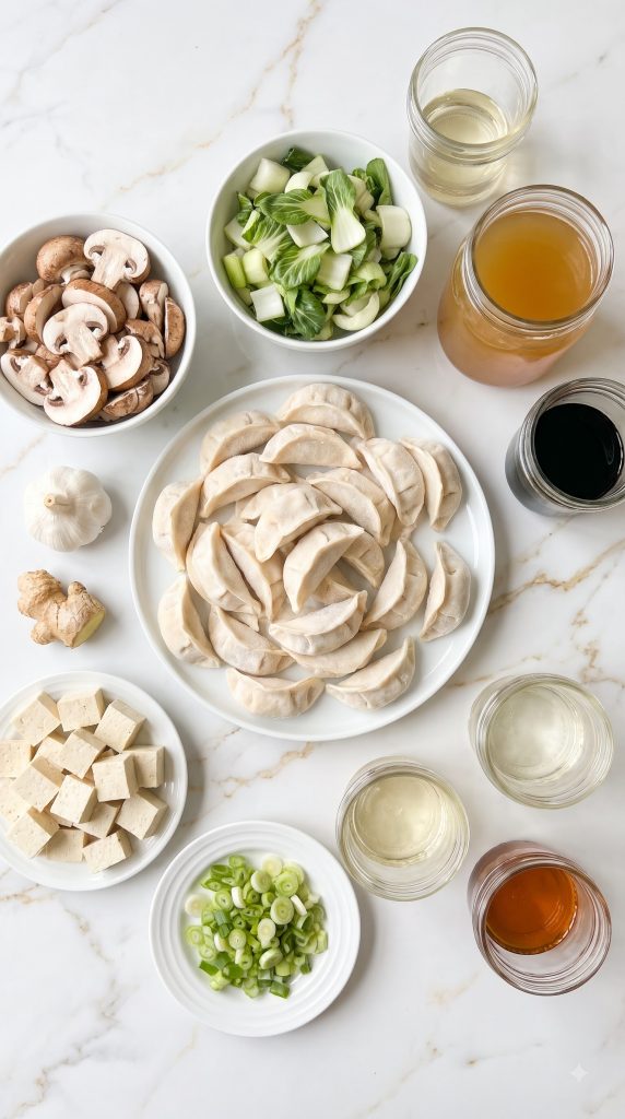 Ingredients for Vegan Dumpling Soup with Tofu